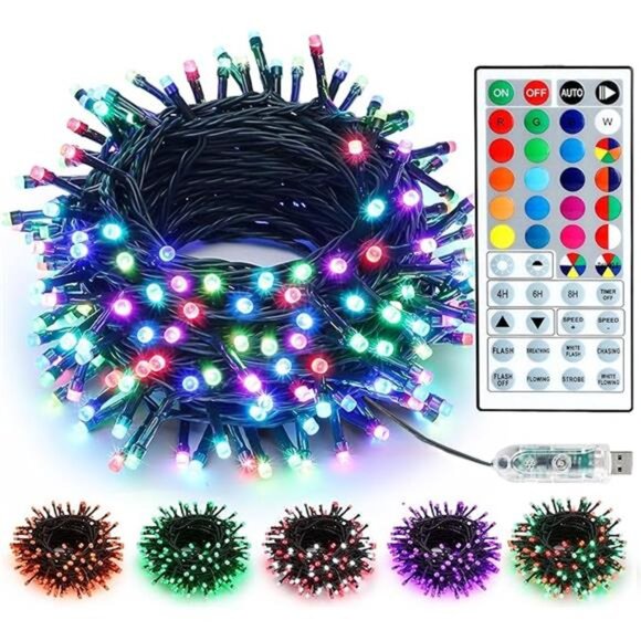 33ft 100 LED Color Changing Christmas Lights w/ Remote - Dimmable RGB Lights - Picture 7 of 7